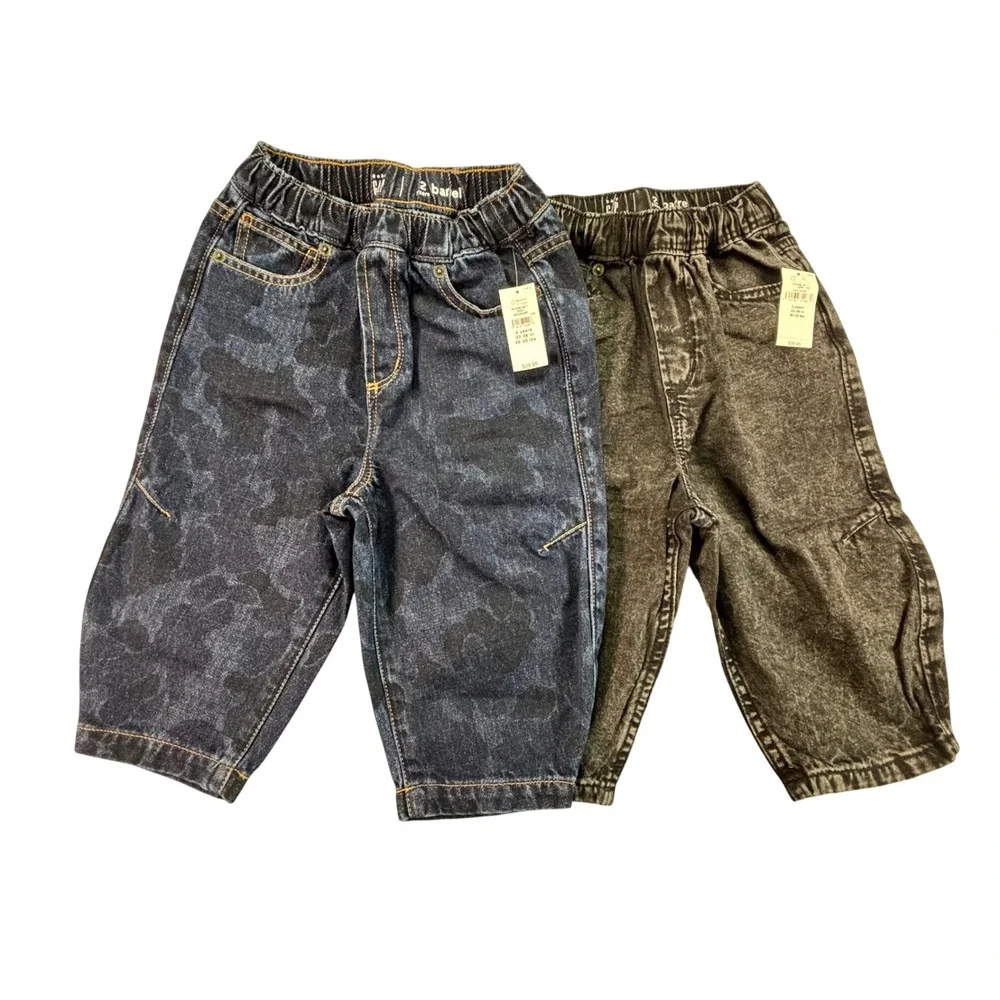 GAP Barrel Jeans Kids 2 Years Blue Camo Black Acid Wash 2-Pack Adjustable Waist